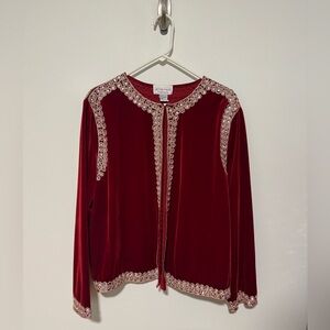 Victor Costa Occasion Burgundy Velvet Beaded Jacket – 2X